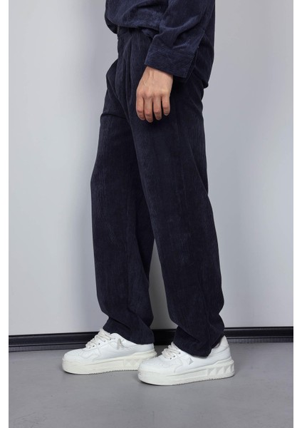 Erkek Kadife Dokulu Baggy Fit Pantolon Lacivert indirimleri