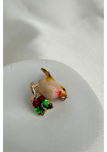 Altın Rengi Yaprak Kiraz Detay Kuş Broş (3cm) fiyatları