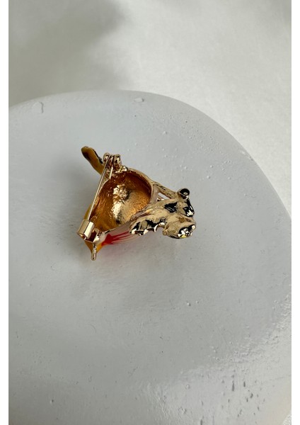 Altın Rengi Yaprak Kiraz Detay Kuş Broş (3cm) modelleri