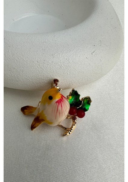 Altın Rengi Yaprak Kiraz Detay Kuş Broş (3cm) fırsatları
