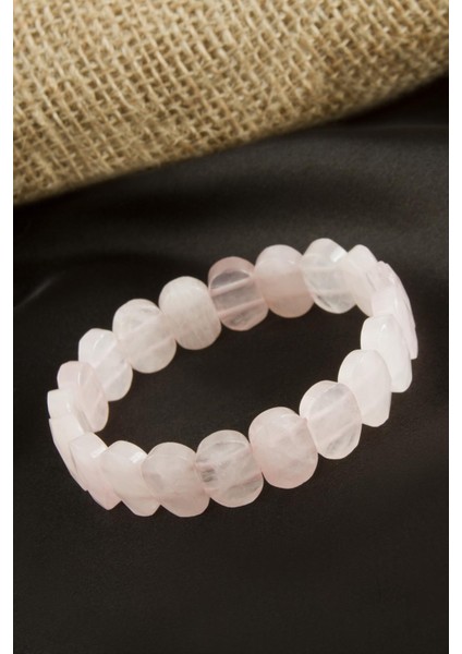 Msa-Shop Oval Kesim Pembe Kuvars Doğaltaşlı Bileklik-Pembe fiyatları