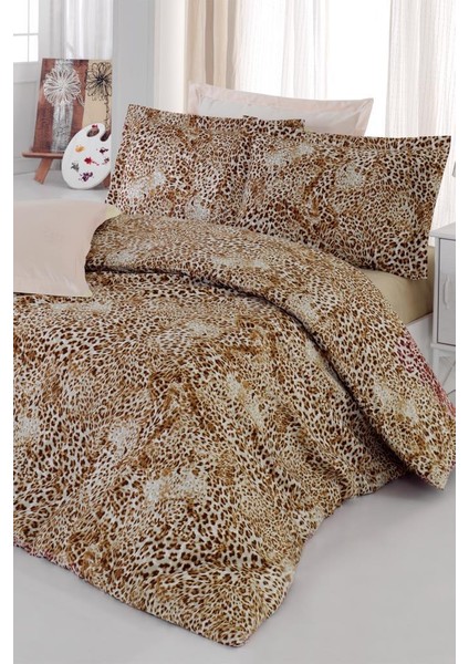 Leopar Pamuk Saten Çift Kişilik Nevresim Takımı Kahve fiyatları