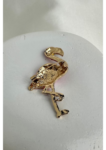 Altın Sarısı Renkli Mineli Taşlı Flamingo Broş (5cm) fiyatları