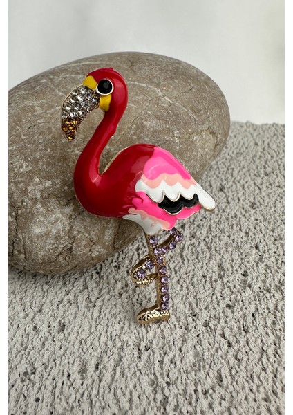 Altın Sarısı Renkli Mineli Taşlı Flamingo Broş (5cm) modelleri
