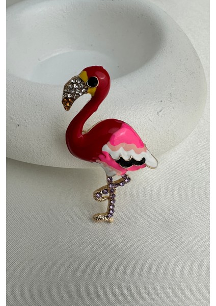 Altın Sarısı Renkli Mineli Taşlı Flamingo Broş (5cm) fırsatları