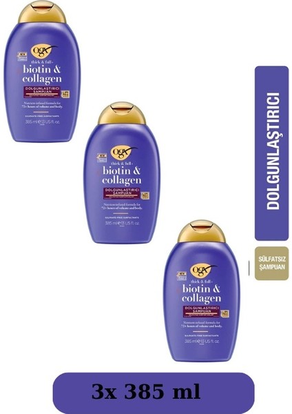 Dolgunlaştirici Biotin & Kolajen Sülfatsız Şampuan 385 ml 3 Adet