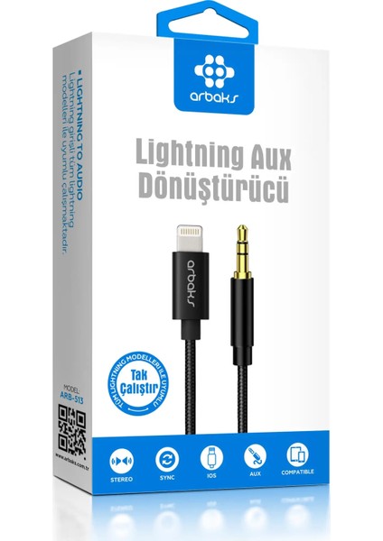 Iphone Aux Kablosu 1 Metre Aux Çevirici Arbkas ARB-512
