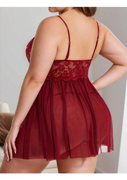 Kadın Büyük Beden Fantezi Gecelik Big Size Bordo Tül Dantel Battal Beden Fantazi Gecelik Takımı Geniş Beden Gecelik Bol Kesim Geniş Kalıp modelleri