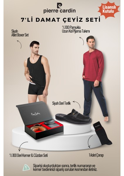 Erkek Lisanslı Kutulu Bordo 7'li Damat Çeyiz Seti QÇS.6EY.TK.Z5K65.7L.