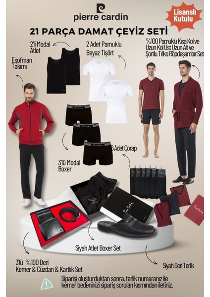 Erkek Lisanslı Kutulu Bordo 21'li Damat Çeyiz Seti QÇS.6EY.TK.Z6K06.21.L