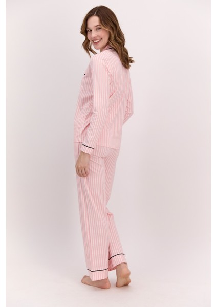 Kadın Pembe Çizgili Pamuklu Modal Boydan Patlı Kutulu Pijama Takımı Q9.u.8o.k7.k.a6.p.c fiyatları