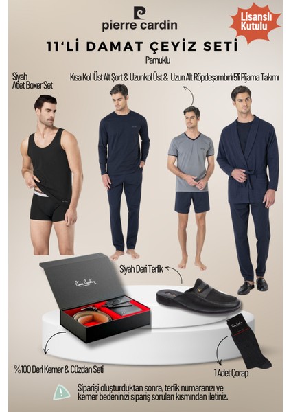 Erkek Yeni Sezon Lisanslı Kutulu Lacivert 11'li Damat Çeyiz Seti QP6S7K5E1ITKE.11L