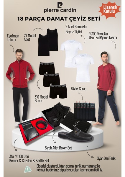 Erkek Lisanslı Kutulu Bordo 18'li Damat Çeyiz Seti QÇS.6EY.TK.Z5K65.18.L