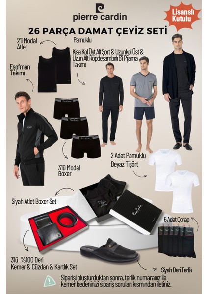 Erkek Yeni Sezon Lisanslı Kutulu Siyah 26'lı Damat Çeyiz Seti QP6S7K5E1ITKE.26L