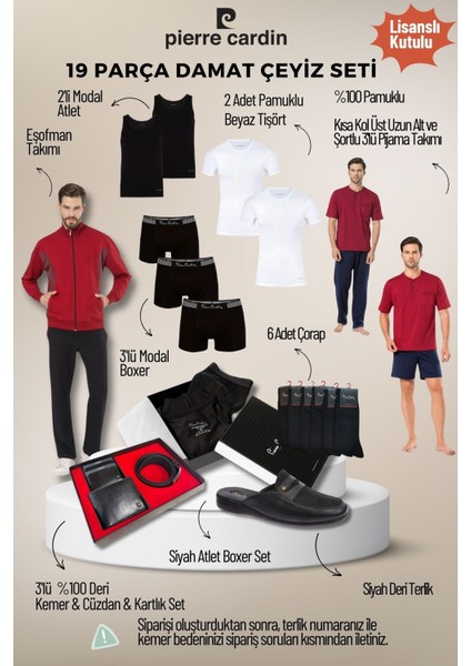 Erkek Lisanslı Kutulu Bordo 19'lu Damat Çeyiz Seti QÇS.6EY.TK.Z4K68.19.L