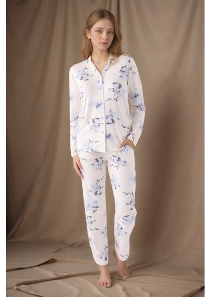 Kadın Uzun Kol Önden Patlı Ekru Viskon Pijama Takımı Q9.u.9o.k9.k.a4.p.c