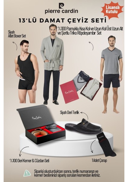 Erkek Lisanslı Kutulu Gri 13'lü Damat Çeyiz Seti QÇS.6EY.TK.Z6K06.13.L