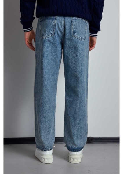 Erkek Baggy Fit Ön Dikiş Detaylı Jean Mavi indirimleri