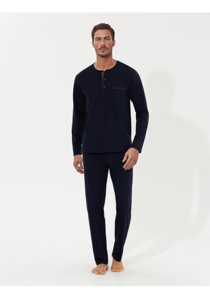 %100 Pamuklu Lacivert Kutulu Erkek Çeyiz Pijama Takımı (1 Çift Çorap Hediyeli) 6PQI5EKR6RKE5.3L fiyatları