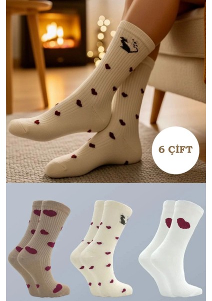 Kadın Çok Renkli Pamuklu Soket Çorap 6'lı Paket