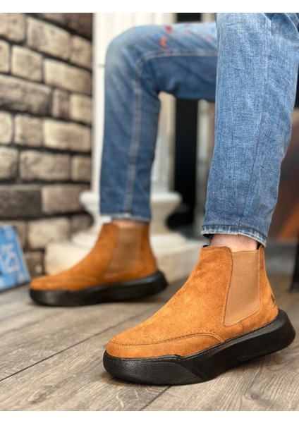 ET0150 Bağcıksız Erkek Taba Süet Siyah Yüksek Taban Spor Bot fiyatları