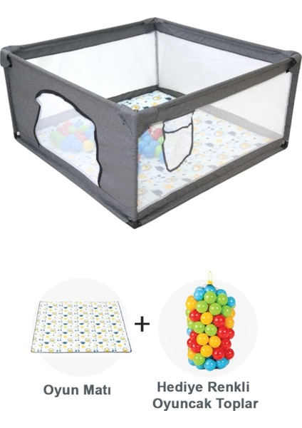Premio Keten Güvenli Bebek ve Çocuk Oyun Alanı Oyun Parkı 120X120 Oyun Matı ve Topları