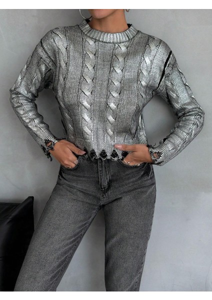 Örgü Detaylı Varaklı Triko Kazak fiyatları