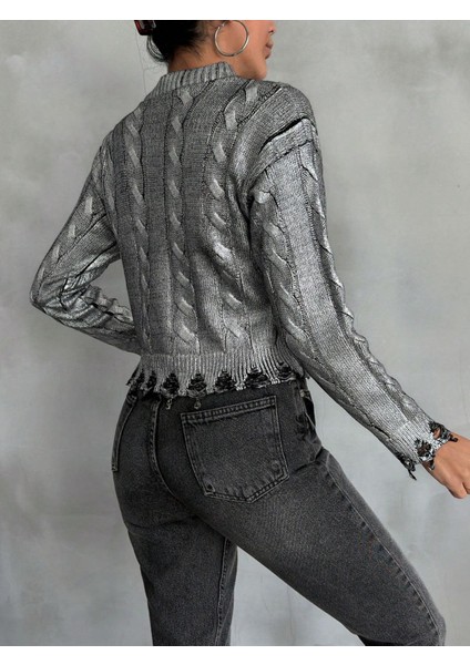 Örgü Detaylı Varaklı Triko Kazak modelleri