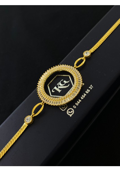 925 Ayar Gümüş Altın Yaldızlı Yarım Altın Takmak Için Kadın Gümüş Bileklik (18+3cm) KG10