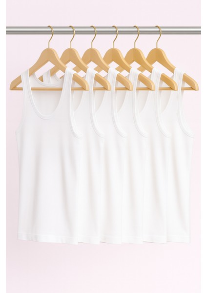 Erkek %50 Pamuk-%50 Modal Klasik Beyaz 6'lı Atlet Q2İK1L1KK2E.6LI