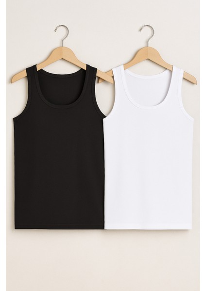 Erkek %50 Pamuk-%50 Modal Klasik Beyaz&siyah 2'li Atlet Q2IK1L1KK2E.2LI