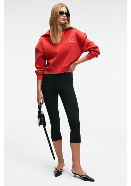 Syrelıa Kadın Esnek Kumaşlı Slim Fit Capri Siyah Tayt