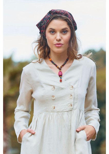 V Yaka Düğme Detaylı Fermuar Kapamalı Uzun Kollu Elbise fiyatları