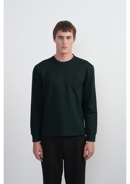 Erkek Desenli Bisiklet Yaka Bol Yeşil Sweatshirt fiyatları