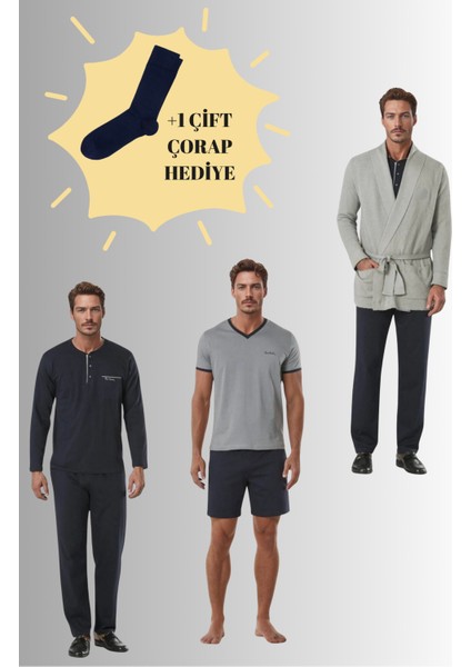 Triko Robdöşambırlı & Pijama Takımlı Kutulu Çeyiz Seti (1 Çift Çorap Hediyeli) 6PQI6EKR0RKE6.6L