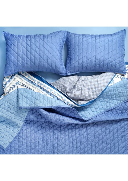 Okhla Kıng Sıze Ipek Yatak Örtüsü Seti 260X280 cm Mavi