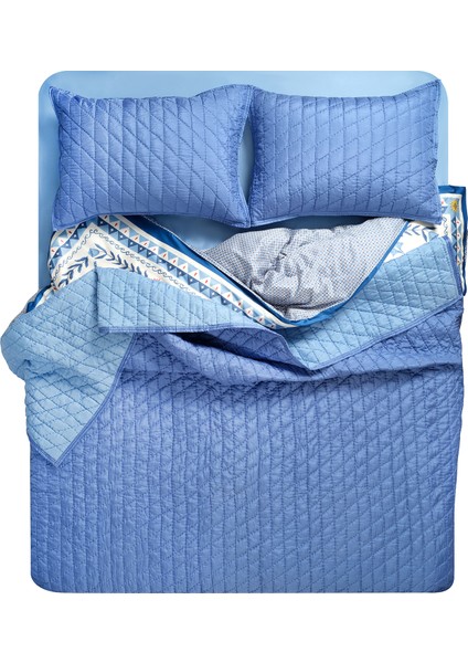 Okhla Kıng Sıze Ipek Yatak Örtüsü Seti 260X280 cm Mavi fiyatları
