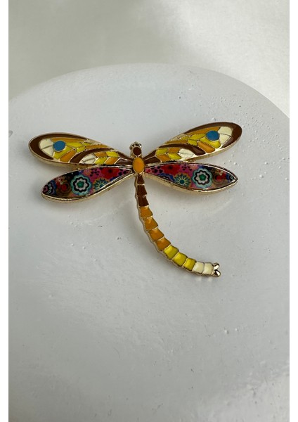 Renkli Mineli Tasarım Yusufçuk Broş (5cm)