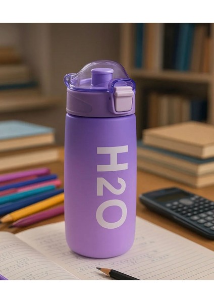 Mor H2O Pastel Renkli Kulplu Kapaklı Plastik Matara 670ML Suluk