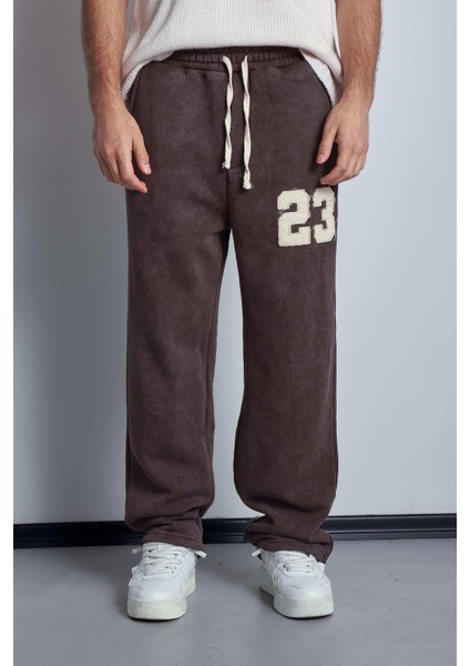 Erkek Baskılı Yıkamalı Baggy Fit Eşofman Kahverengi fiyatları