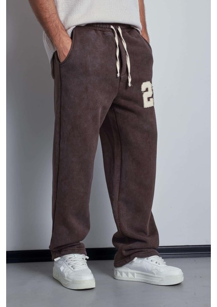 Erkek Baskılı Yıkamalı Baggy Fit Eşofman Kahverengi modelleri