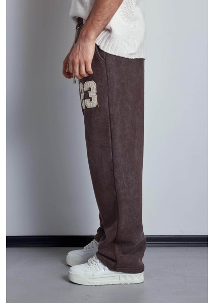 Erkek Baskılı Yıkamalı Baggy Fit Eşofman Kahverengi indirimleri
