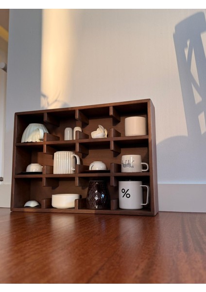 Vıveca Doğal Ahşap Mug Standı - Modern Minimal Fincan Rafı- 12 Bölmeli Kahve Köşesi Organizeri