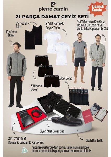 Erkek Lisanslı Kutulu Gri 21'li Damat Çeyiz Seti QÇS.6EY.TK.Z6K06.21.L