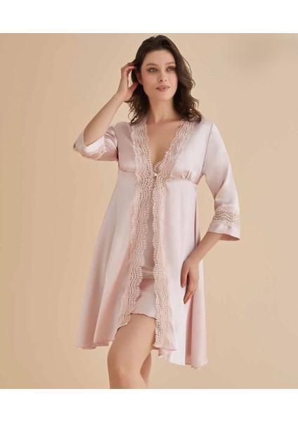 Kadın Pudra Gecelik&sabahlık&şortlu Takım&pijama Takımı 6'lı Saten Gelin Çeyizlik Set D.8qc.7h2.ks.1 fiyatları