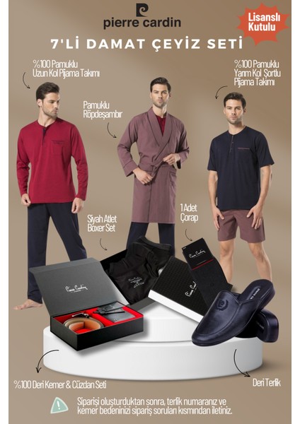 Erkek Lisanslı Kutulu Bordo 7'li Damat Çeyiz Seti