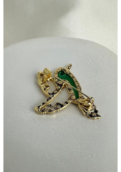 Atın Rengi Yeşil Beyaz Sedef Detay Kuş Broş (4cm) fiyatları