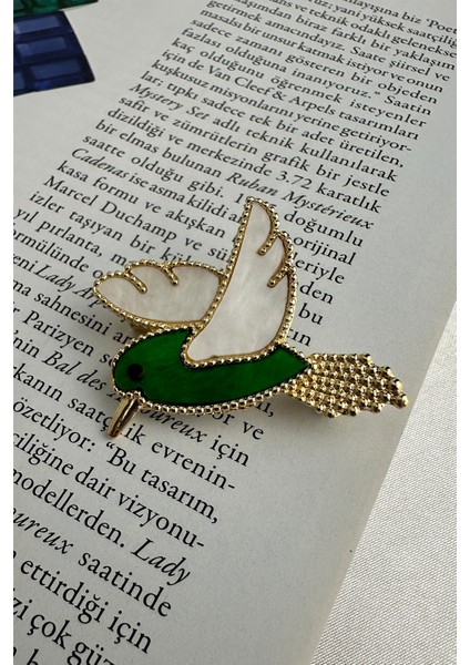 Atın Rengi Yeşil Beyaz Sedef Detay Kuş Broş (4cm) fırsatları
