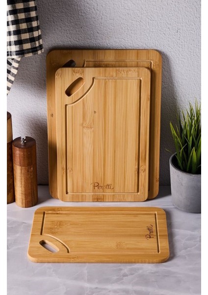 Bambu 3'lü Kesme ve Doğrama Tahtası, Kahverengi, Dayanıklı ve Şık Tasarım