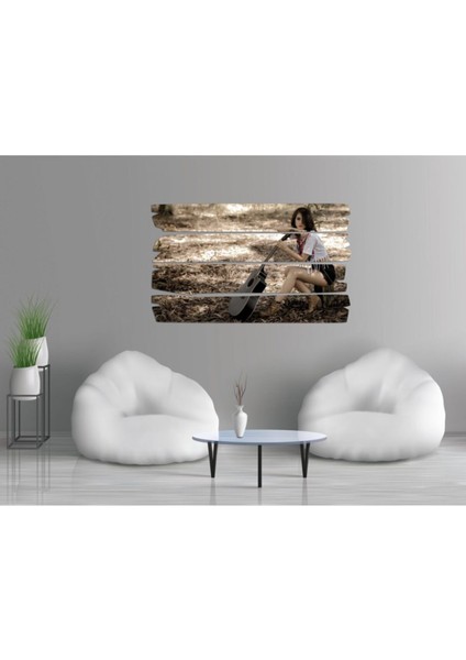 Kahverengi Müzik Aleti Gitar Kız Mdf Tablo 1392 (Model E)